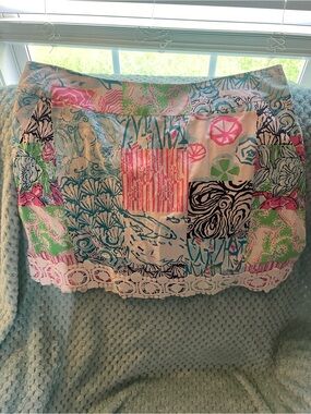 Lilly Pulitzer Teal & White Floral Print mini  Skirt Sz 4